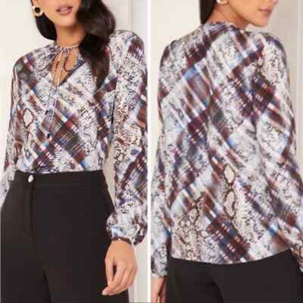 Ted Baker Blue and Brown Patterned Blouse